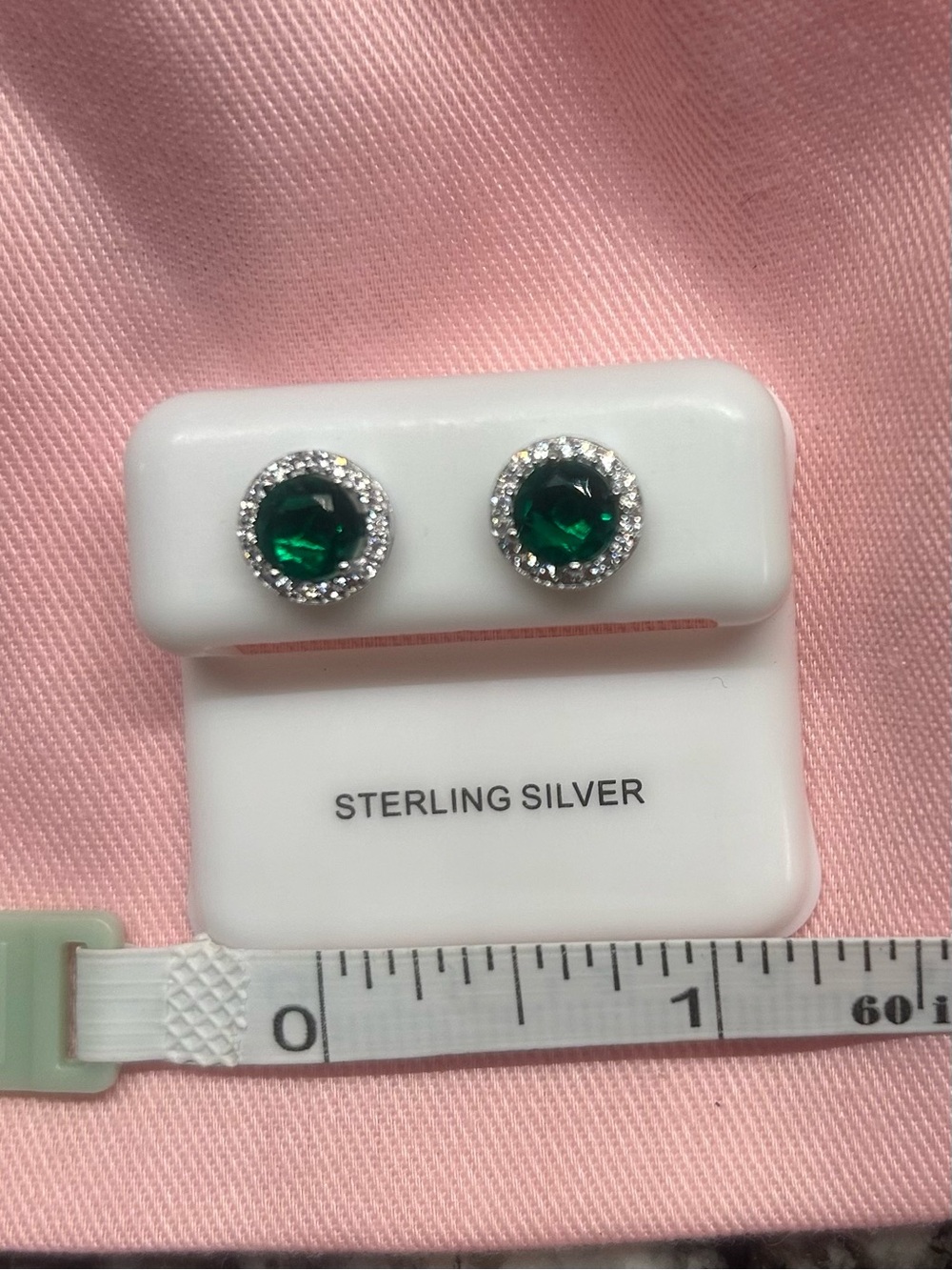 Sterling Silver Emerald Halo Moissanite Stud Earrings